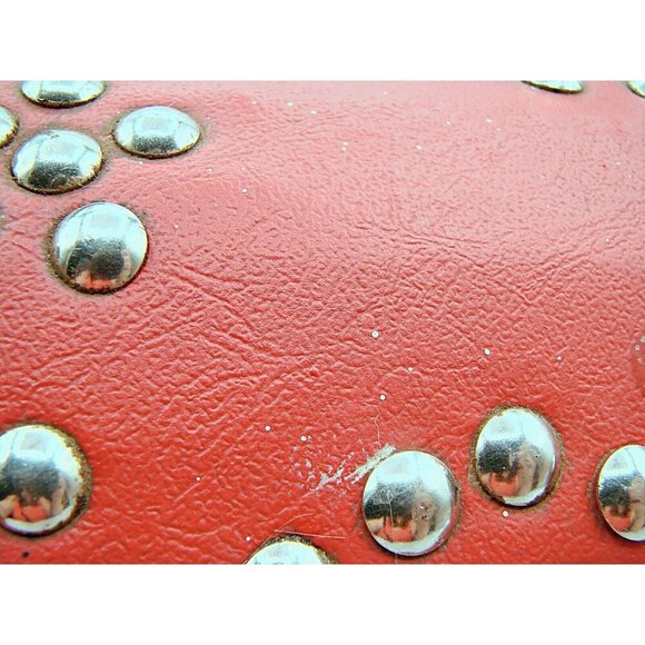 Red Leather Silver Stud Jewelry Trinket Trunk Box 6" Fashion Storage Box No Key - Picture 11 of 12